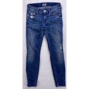 Mother Looker Crop Zip Jeans • Graffiti Girl Wash • Size 24 • Skinny Fit Blue